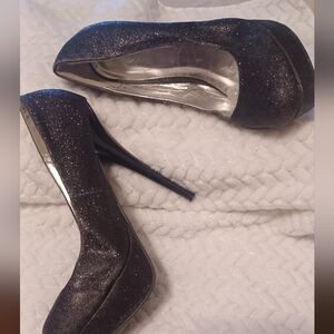 Elegant Black Glitter Heels 7